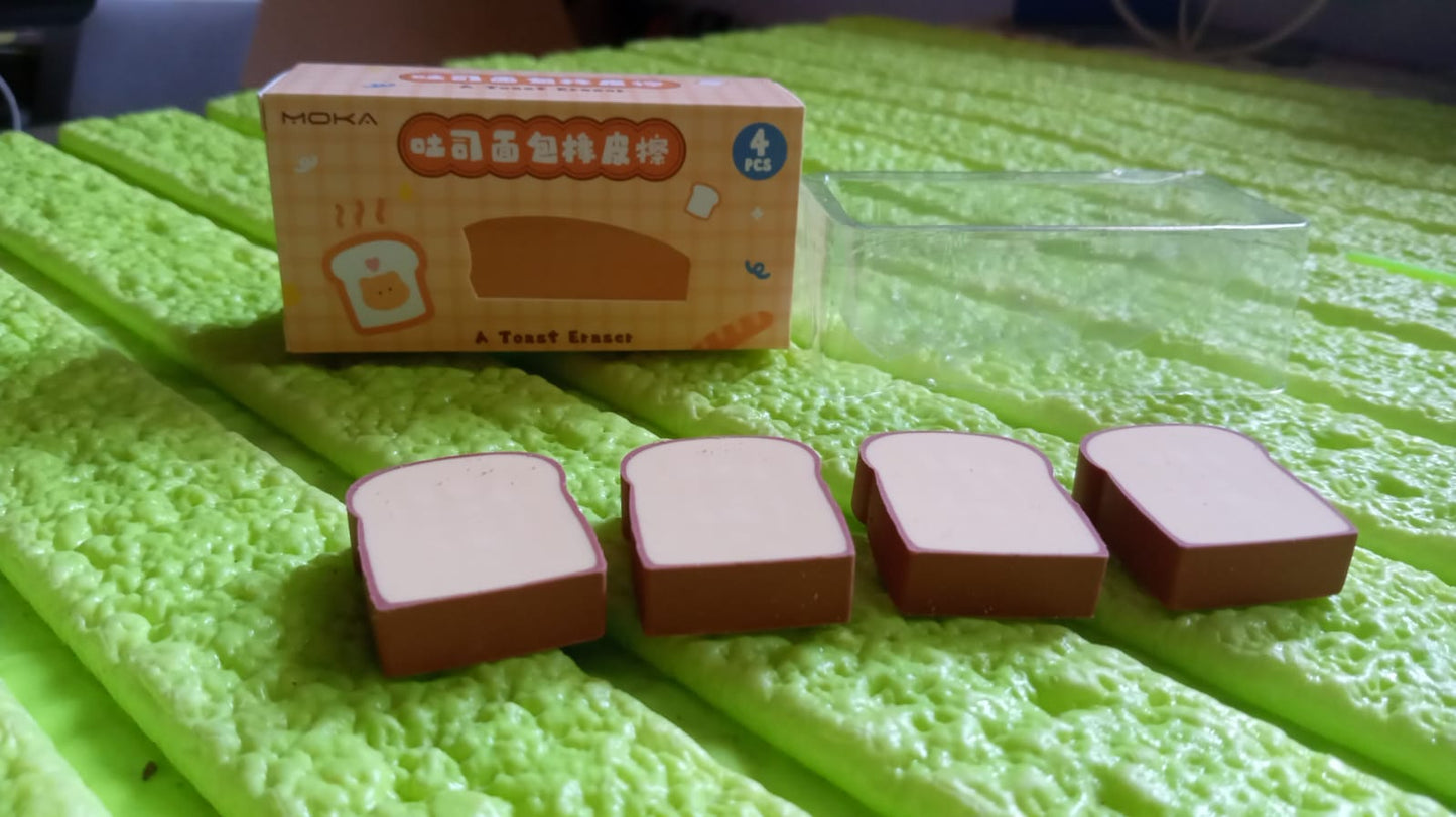 3D Toast Bread Shape Eraser For Kids Cartoons Erasers Toast Bread Erasers Bread Shaped Eraser For Students Gift Cute Fun Food Pencil Erasers For School Classroom Stationery For Boys  Girls (4 Pcs Set)