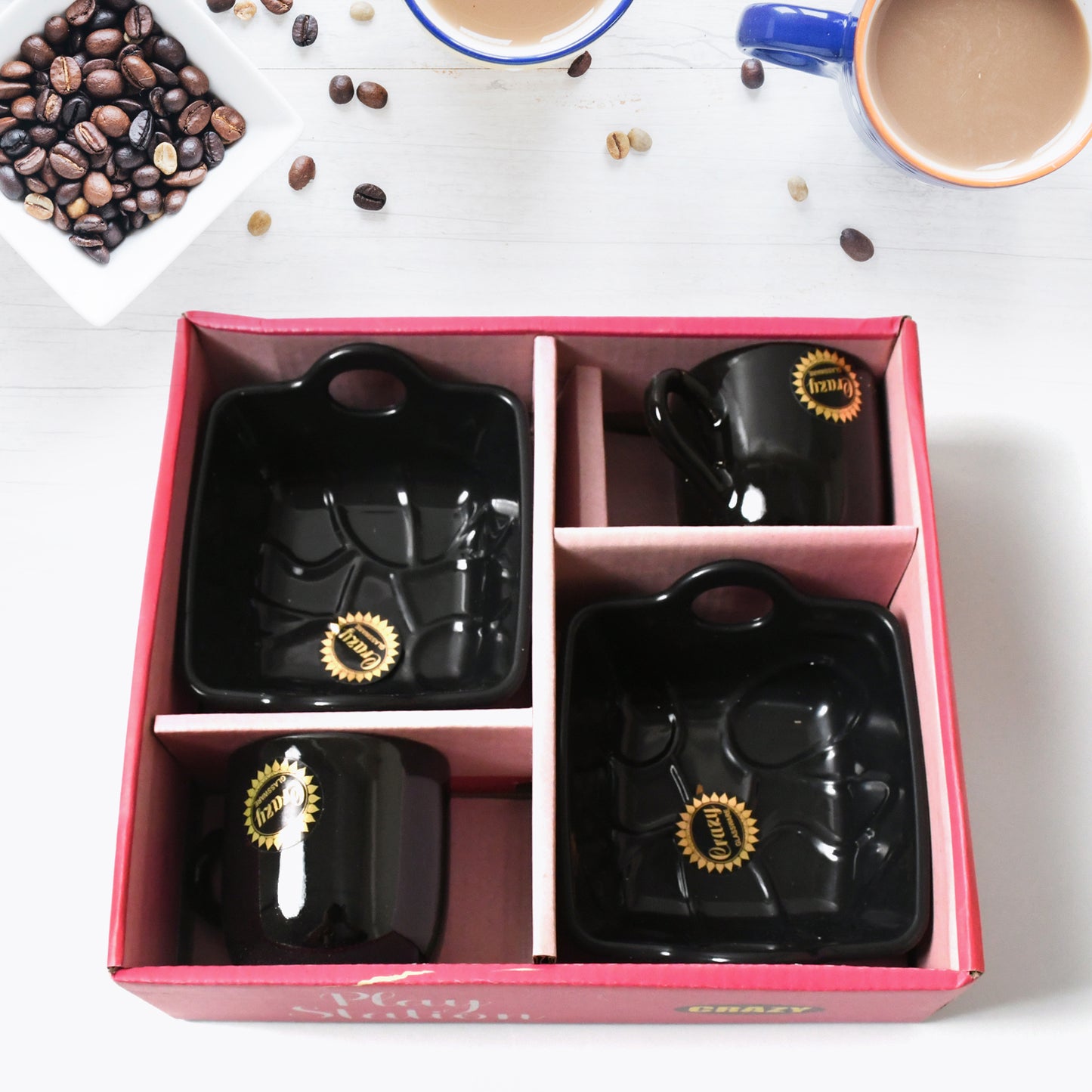 Play Station Ceramic Tea  Cups  Mug Set With Handle Serving Bowl Milk Cup Coffee Cup Tea Cup Breakfast Cup Drinking Mug Or Outdoor For Household Gift For Birthday Wedding Party (4 Pcs Set)