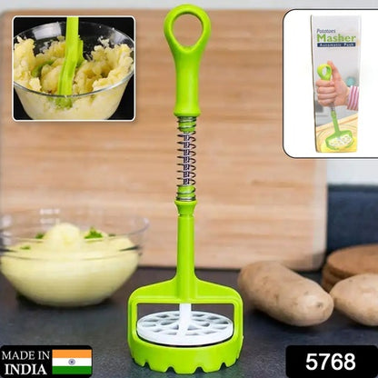 Multi Functional One-Handed Plastic Manual Mashed Potatoes Masher Mash Sweet Potato Masher With Comfort Grip And Stainless-Steel Spring Design For Nonstick Pans (1 Pc)