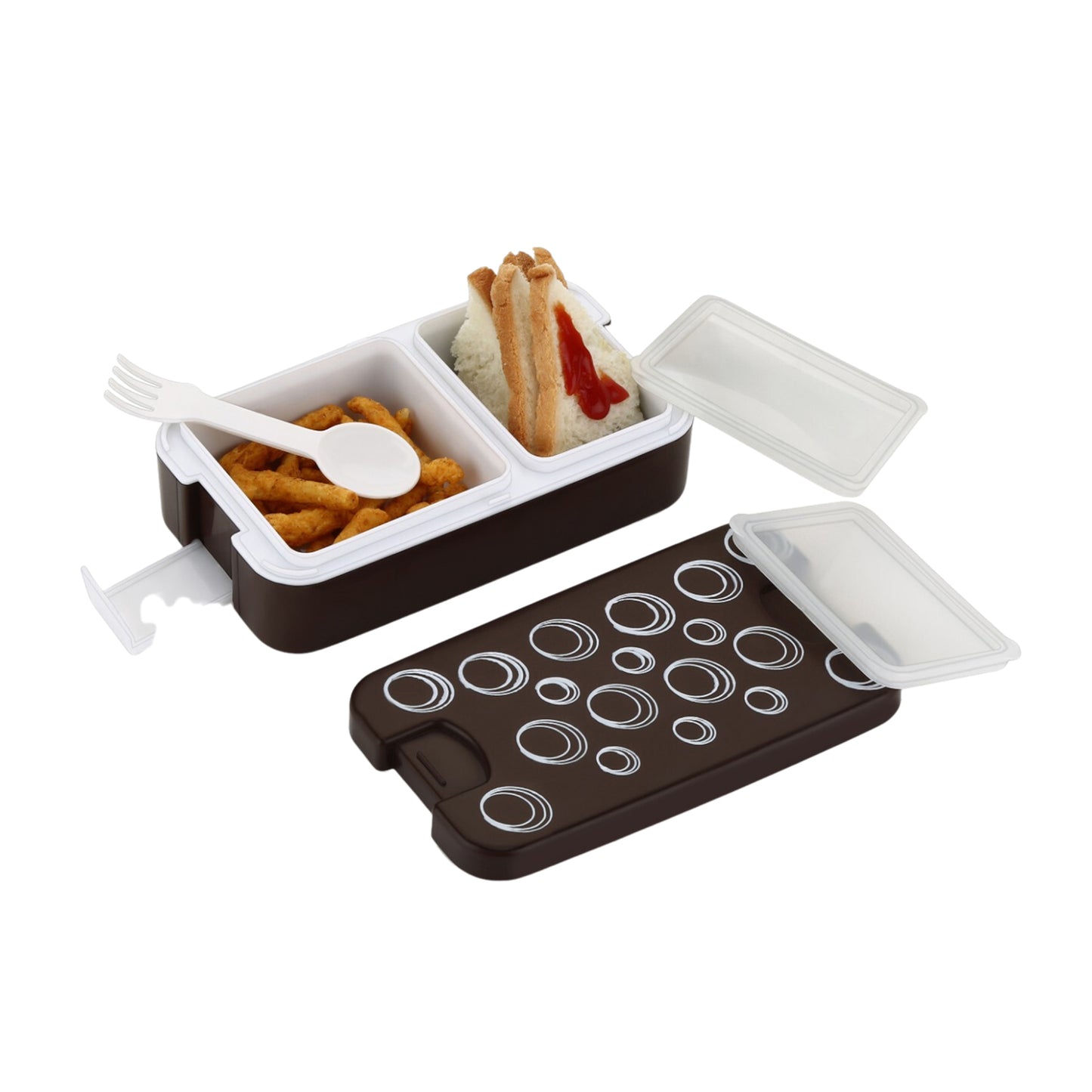Airtight Lunch Box 2 Compartment Lunch Box Leak Proof Food Grade Material Lunch Box Modern Appearance  Compact Lunch Box With Spoon