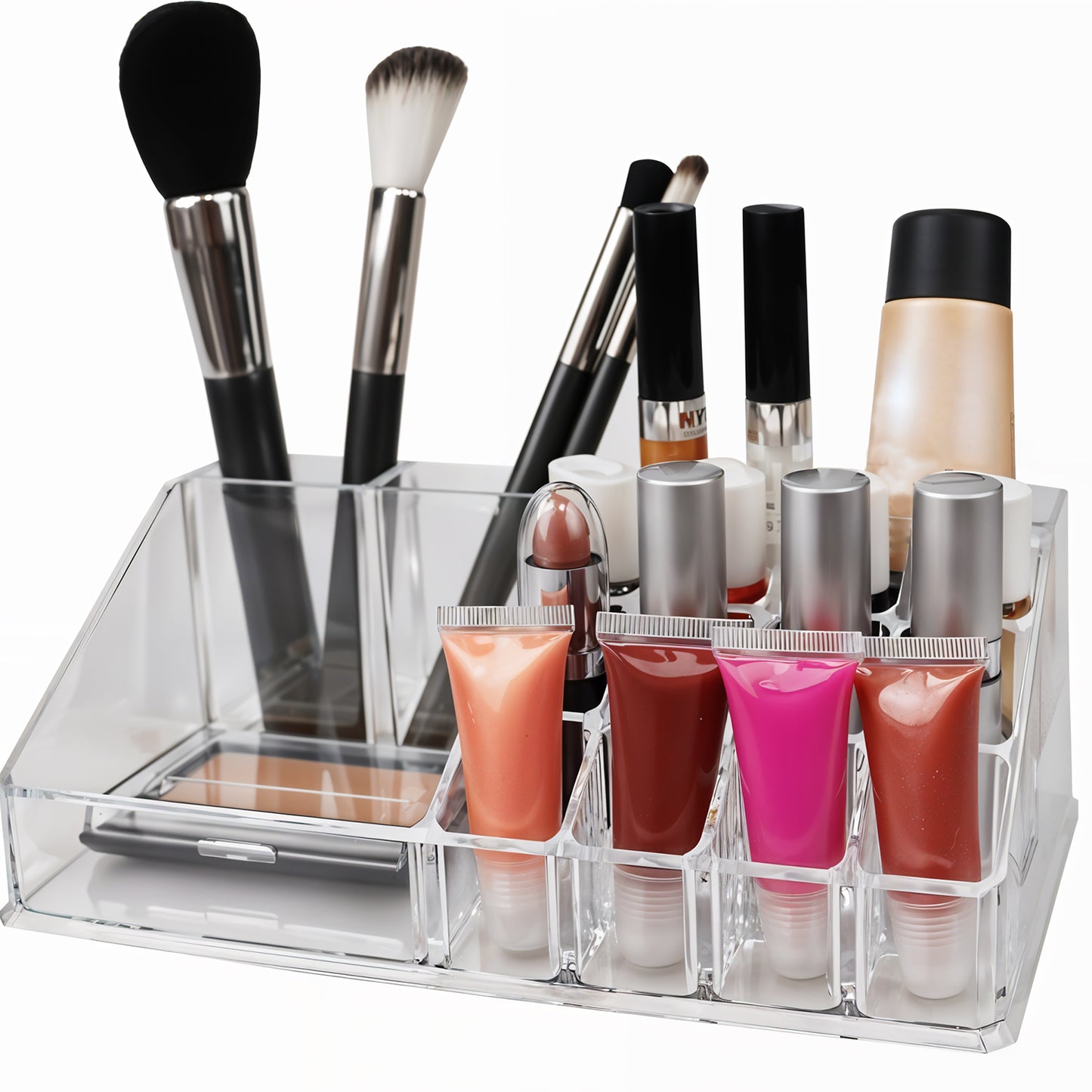 16 Compartment Cosmetic Makeup Jewellery Lipstick Storage Organiser Box Cosmetic Storage Box Make-Up Lipstick Organizer  Lipstick Holder Case  Transparent