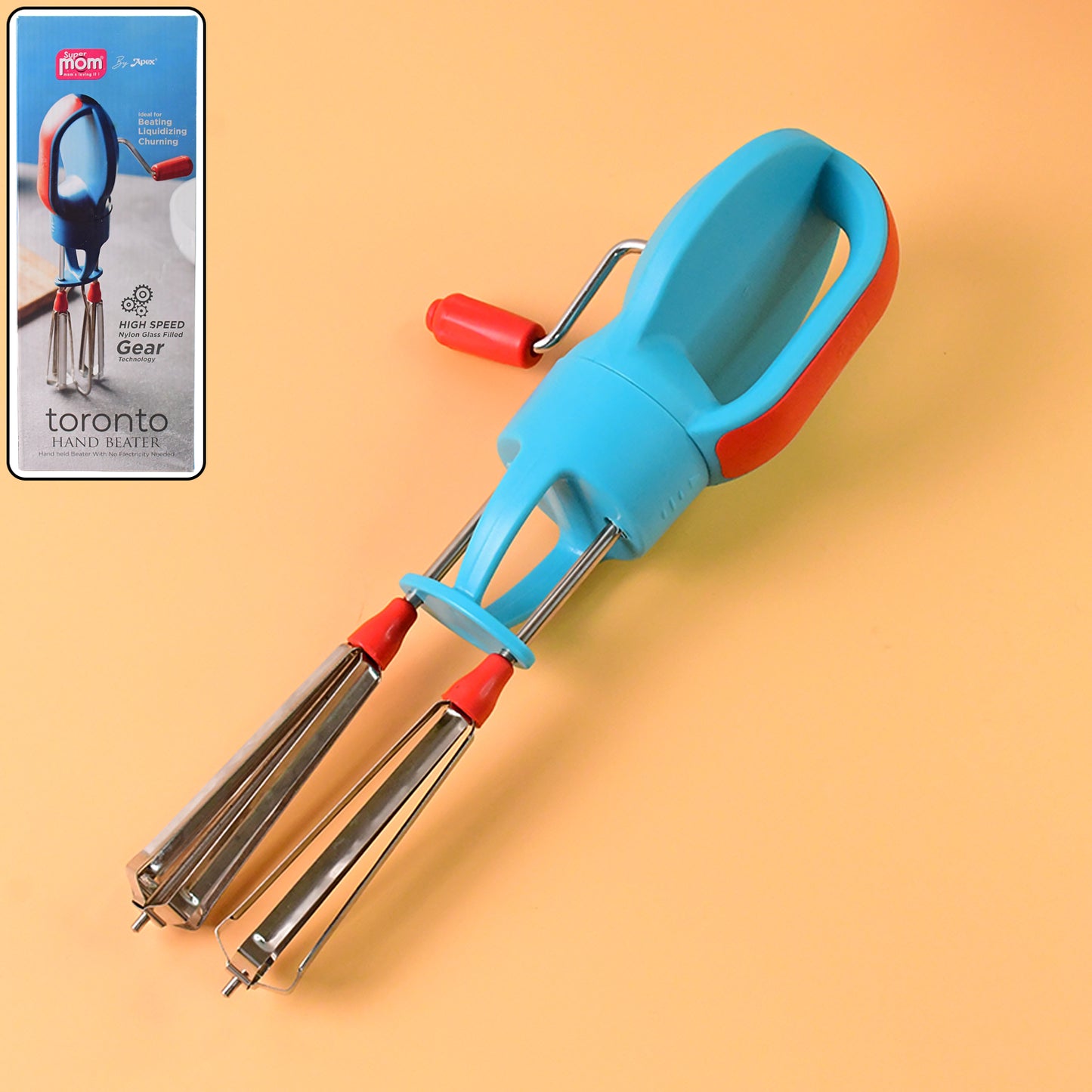 Supermom High-Speed Manual Hand Beater With Dual Stainless Steel Whisks (1 Pc)
