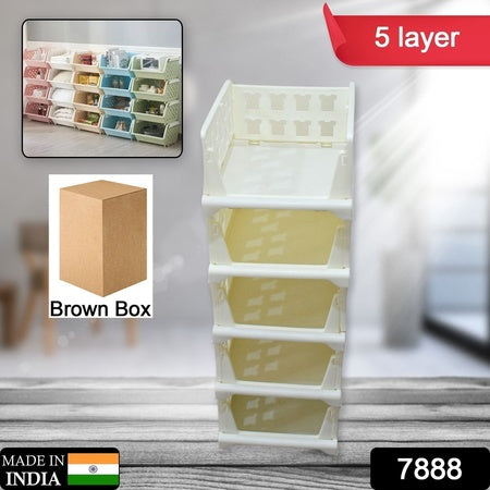 5 Layer Stackable Multifunctional Storagefor Clothes Foldable Drawer Shelf Basket Utility Cart Rack Storage Organizer Cart For Kitchen Pantry Closet Bedroom Bathroom Laundry (5 Layer 1 Pc)