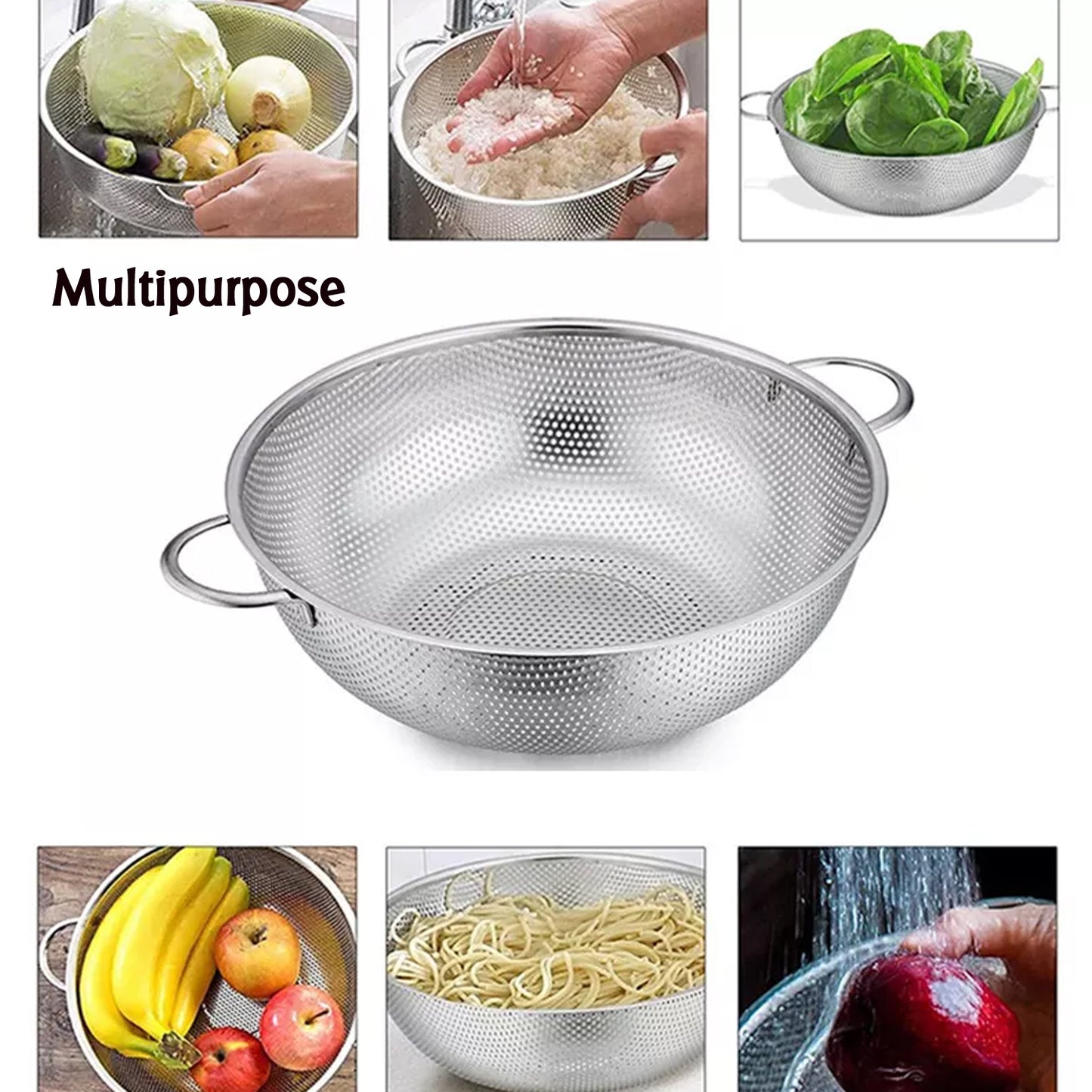 Stainless Steel Rice Vegetables Washing Bowl Strainer Collapsible Strainer.