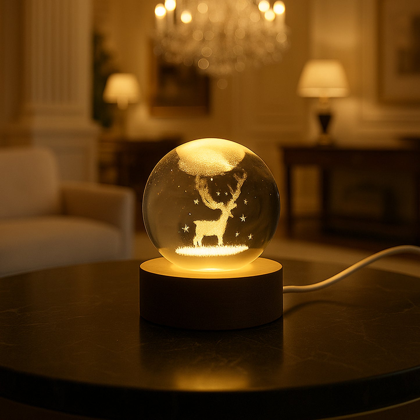 Melacrystal Ball Night Light Glass Ball Night Lamp With Wood Base