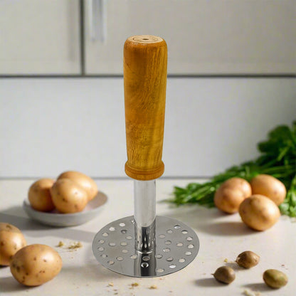 Highgrade Stainless Steel Potato Masher Paubhaji  Pav Bhaji Masher With Wooden Handle (1 Pc)