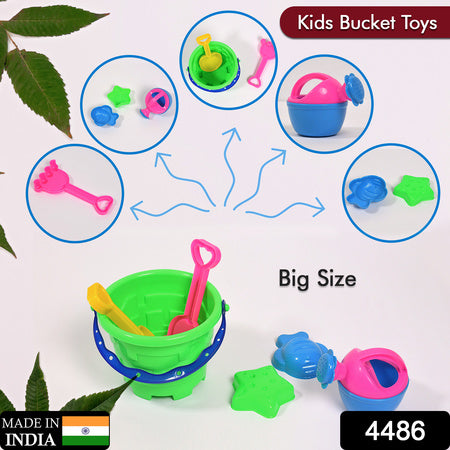 Sand Game Castle Building Plastic Beach Toy Set For Kids Summer Fun Creative Activity Playset Gardening Tool With Accessories  Bucket-Pack Of 6 Pcs