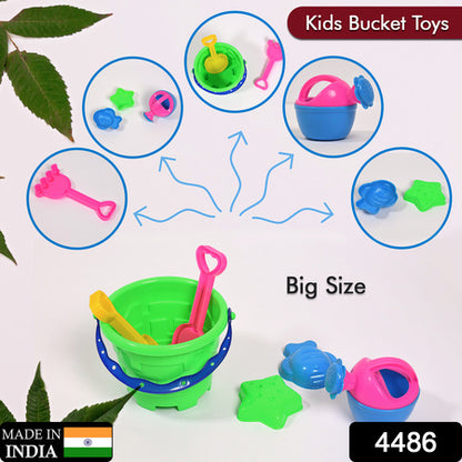 Sand Game Castle Building Plastic Beach Toy Set For Kids Summer Fun Creative Activity Playset Gardening Tool With Accessories  Bucket-Pack Of 6 Pcs