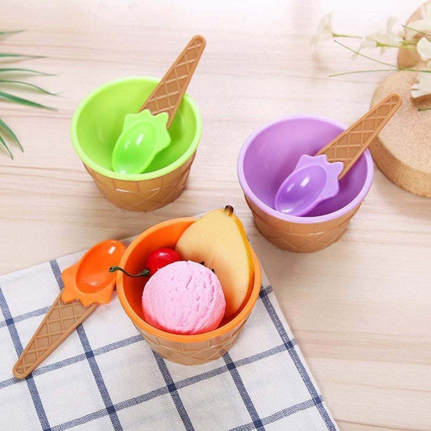 Ice-Cream Waffle Spoon Bowel Cup Set  Premium Ice Cream Set  Ice-Cream Bowel With Spoon 2Pc Couple Bowl Set