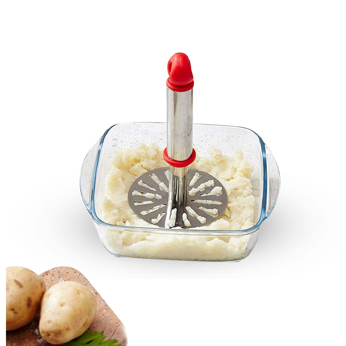 Ganesh Potatopav Bhaji Masher With Plastic Handle Silver  Plastic - Oval Pav Masher Potato 1-Piece Smasher Handle Multicolor