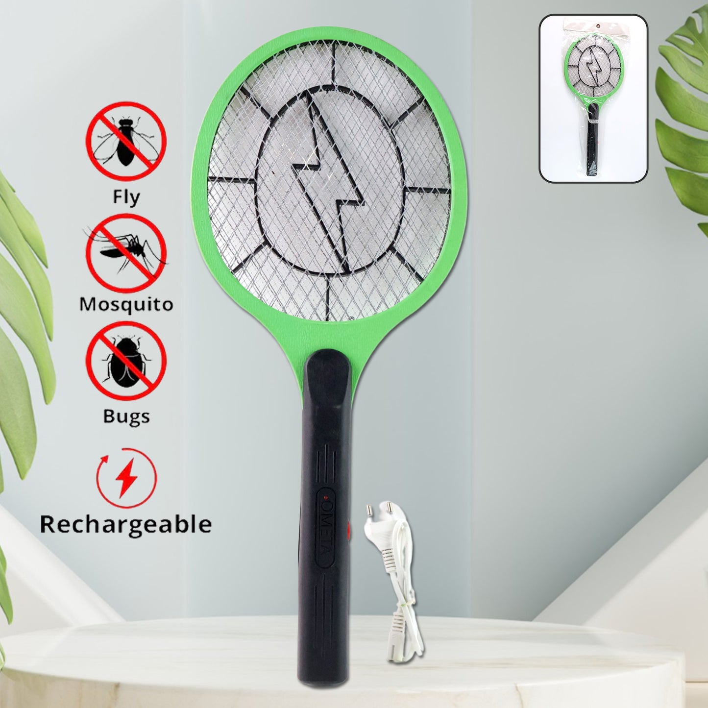 Greenrechargeable Electric Mosquito Killer Racket With Cable