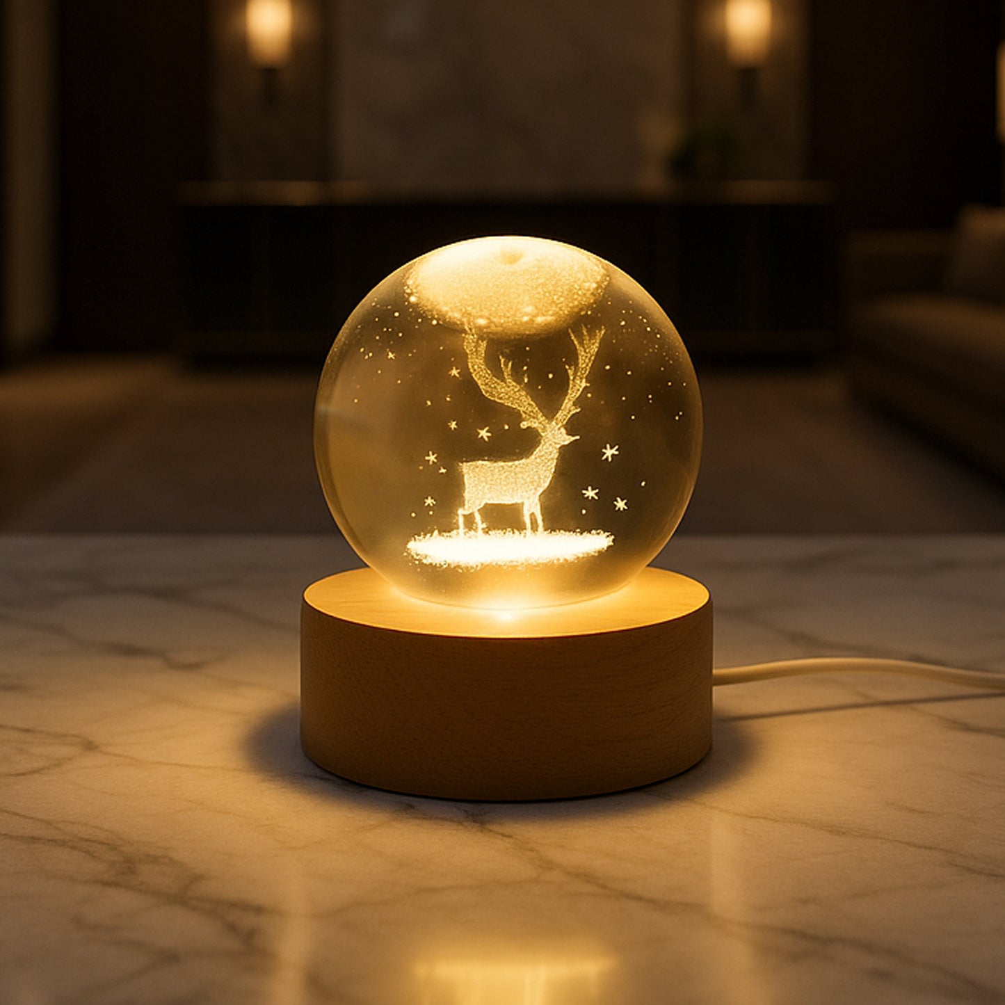 Melacrystal Ball Night Light Glass Ball Night Lamp With Wood Base