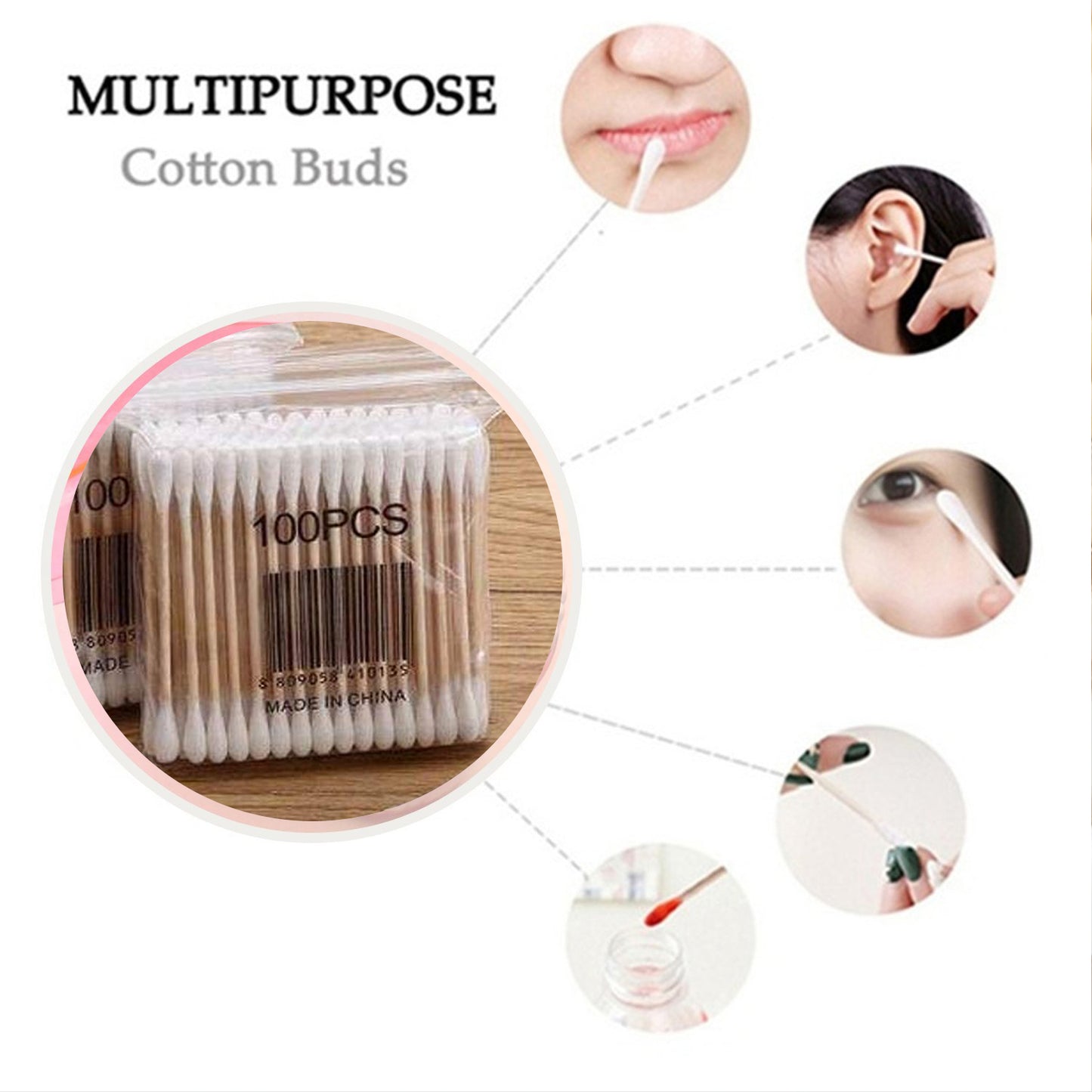 Cotton Swabs Bamboo With Wooden Handles For Makeup Clean Care Ear Cleaning Wound Care Cosmetic Tool Double Head Biodegradable Eco Friendly (Pack Of 20)