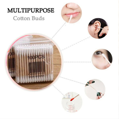 Cotton Swabs Bamboo With Wooden Handles For Makeup Clean Care Ear Cleaning Wound Care Cosmetic Tool Double Head Biodegradable Eco Friendly (Pack Of 20)