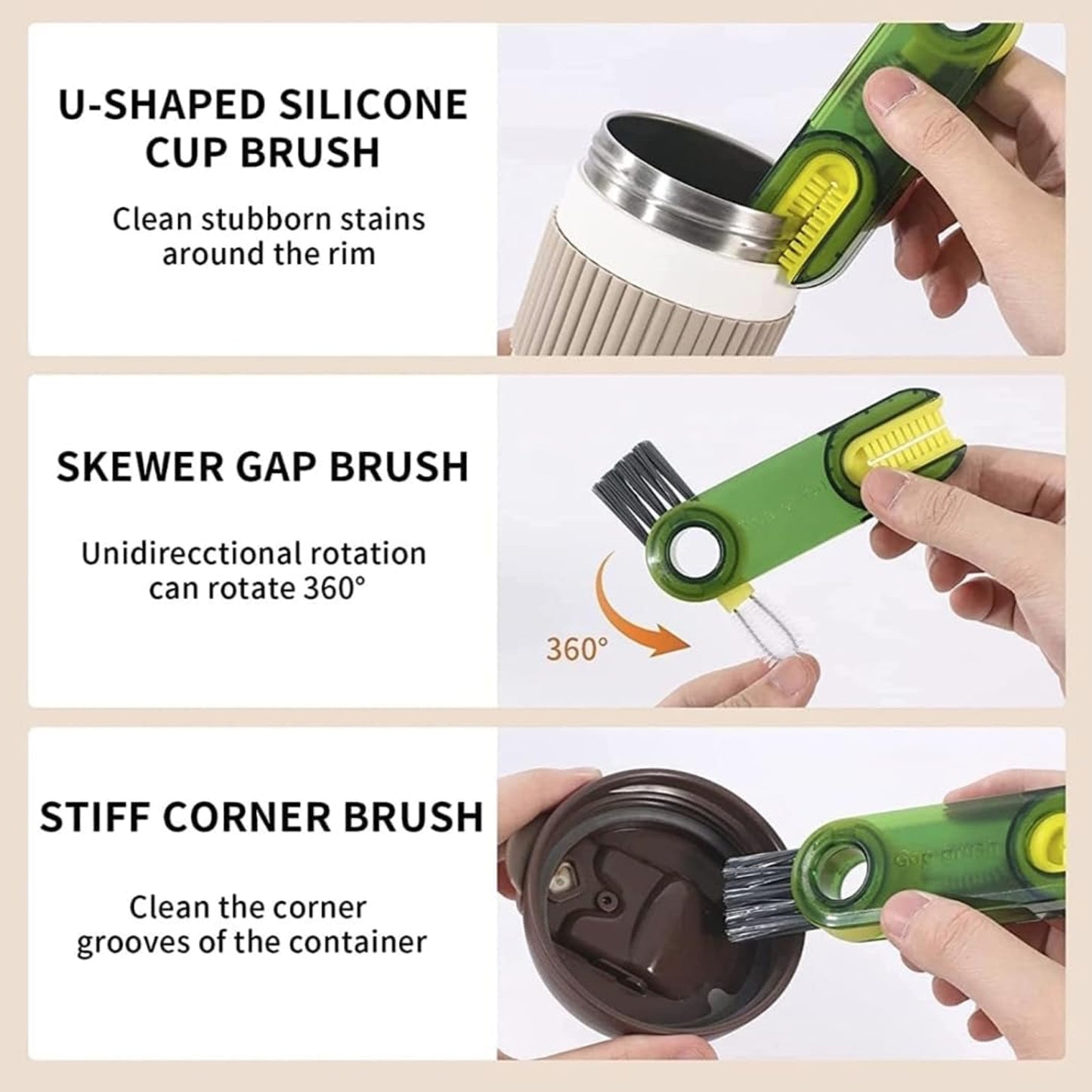 3In1 Multifunctional Cleaning Brush Bottle Cleaning Brush Cup Cleaner Brush For Bottle Cup Cover Lid Home Kitchen Cleaning Tool (1 Pc)