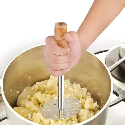 Highgrade Stainless Steel Potato Masher Paubhaji  Pav Bhaji Masher With Wooden Handle (1 Pc)