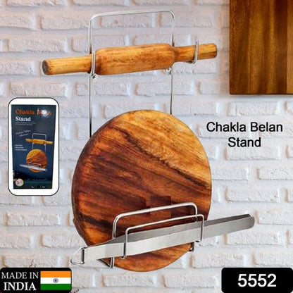 Chakla Belan Chimta Stand Rolling Pin Board Tong Holder Silver Stainless Steel Multi-Purpose Rack For Kitchen (1 Pc )