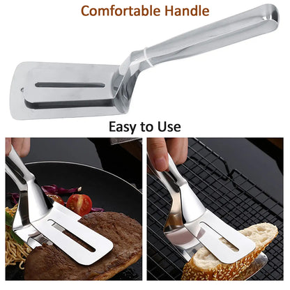Multifunction Cooking Serving Turner Frying Food Tong. Stainless Steel Steak Clip Clamp Bbq Kitchen Tong.