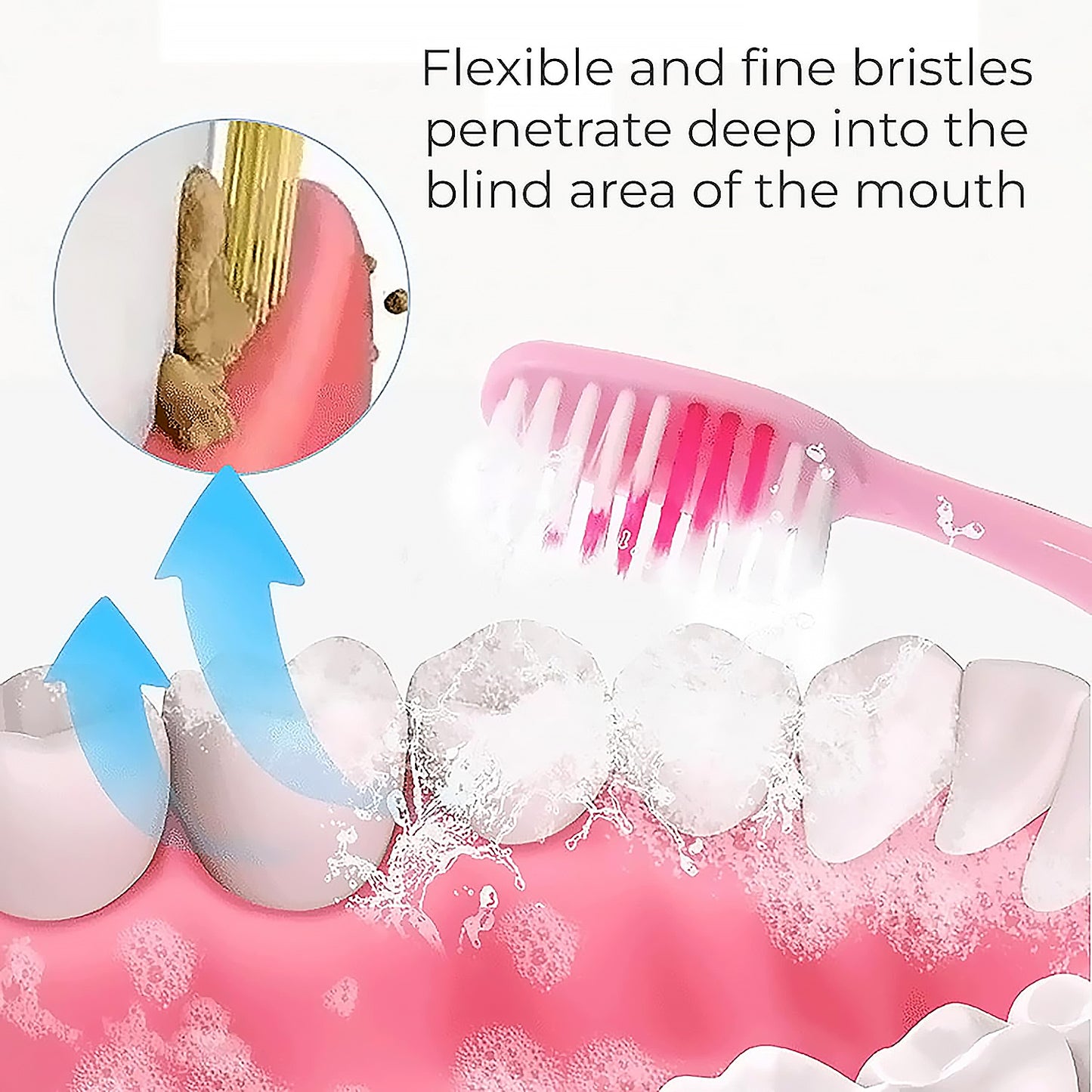 2-In-1 Tooth Brush With Tongue Scraper Soft Bristle  Long Handle (8Pcs) Soft Toothbrush