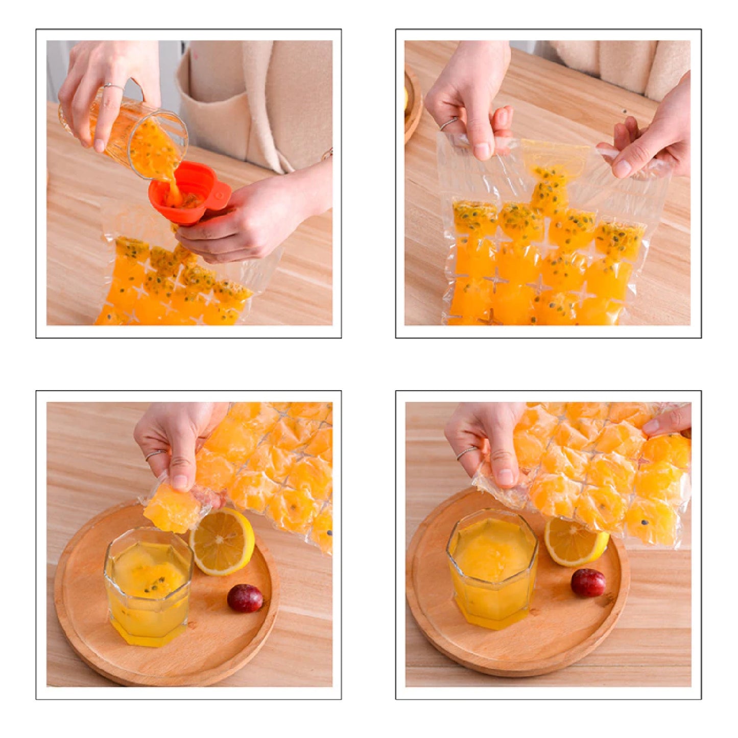 Disposable Ice Cube Bags Stackable Easy Release Ice Cube Mold Trays Self-Seal Freezing Makercold Ice Pack Cooler Bag For Cocktail Food Wine