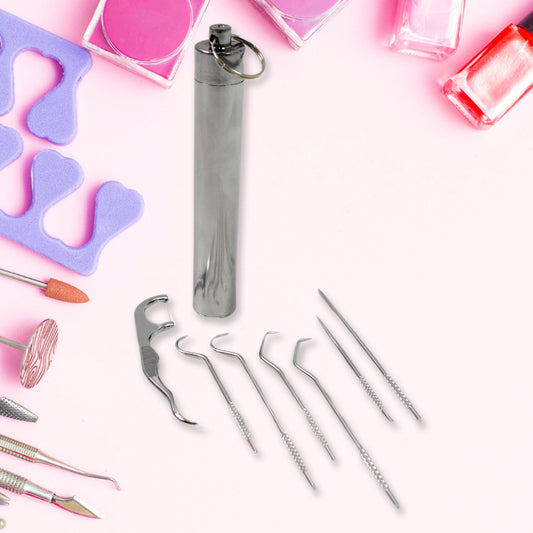 7 In1 Stainless Steel Toothpick Flossier Set (1 Set  With Case)