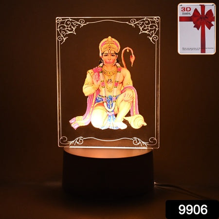 Beautiful 3D Lord Hanuman Frame With Soft White Light (1 Pc)