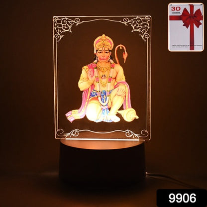 Beautiful 3D Lord Hanuman Frame With Soft White Light (1 Pc)