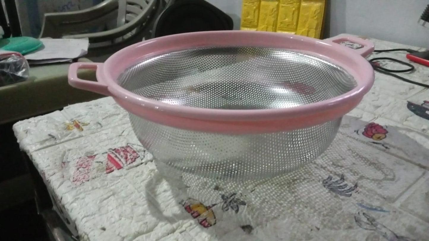 Big Stainless Steel Colander With Handle Large Metal Mesh Basket Strainer For Pasta Spaghetti Berry Veggies Fruits  Kitchen Food Colander Dishwasher Safe (1 Pc )