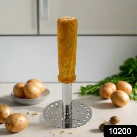Highgrade Stainless Steel Potato Masher Paubhaji  Pav Bhaji Masher With Wooden Handle (1 Pc)