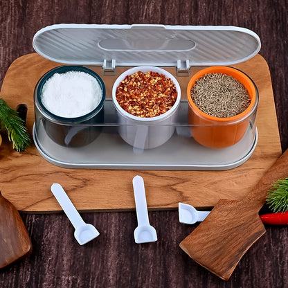 Homekitchen 3 Grid Seasoning Spice  Masala Box Kit With Spoon (Multicolor  1 Set)