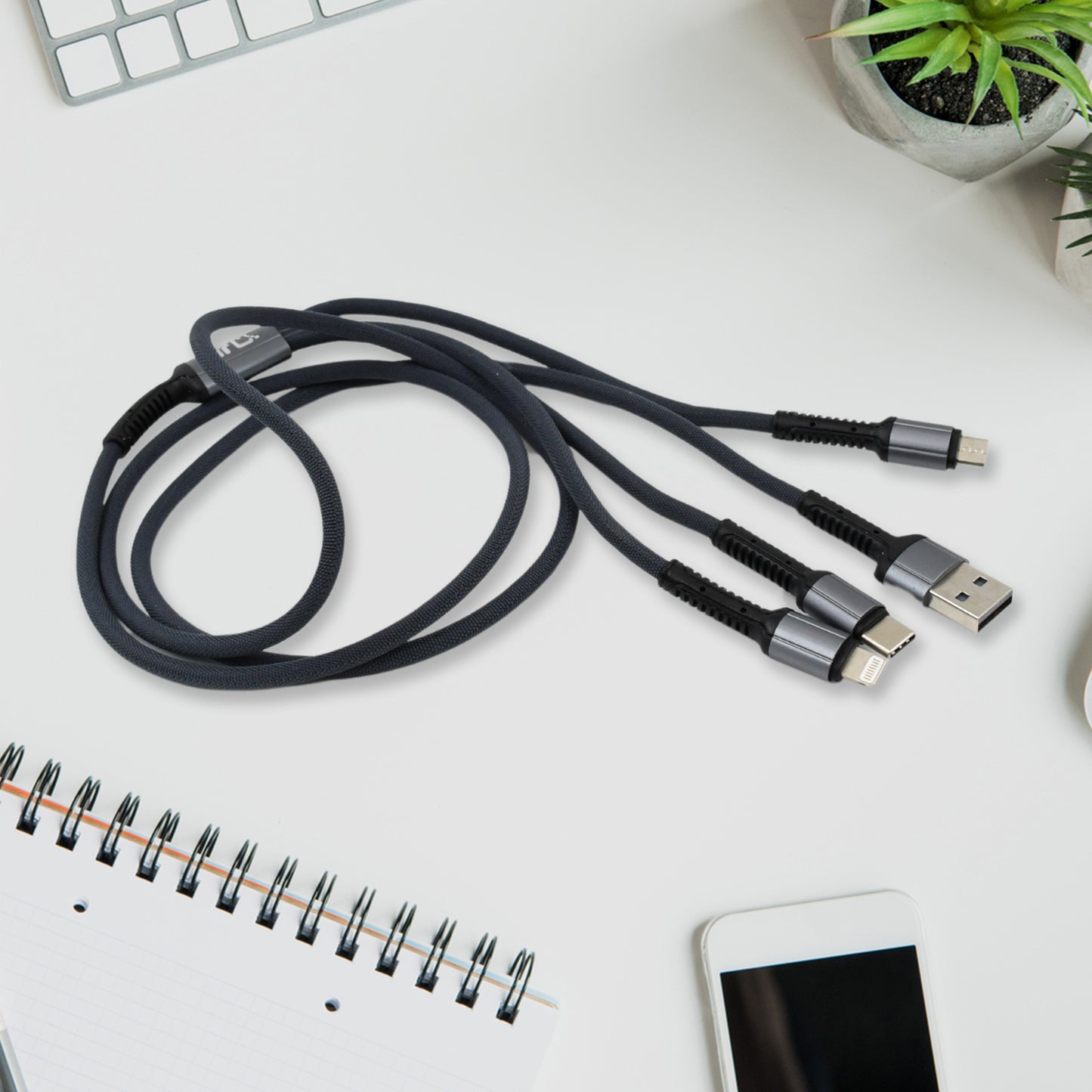 3 In1 Multi Super Fast Charging Cable (1 Pc  1200 Mm)
