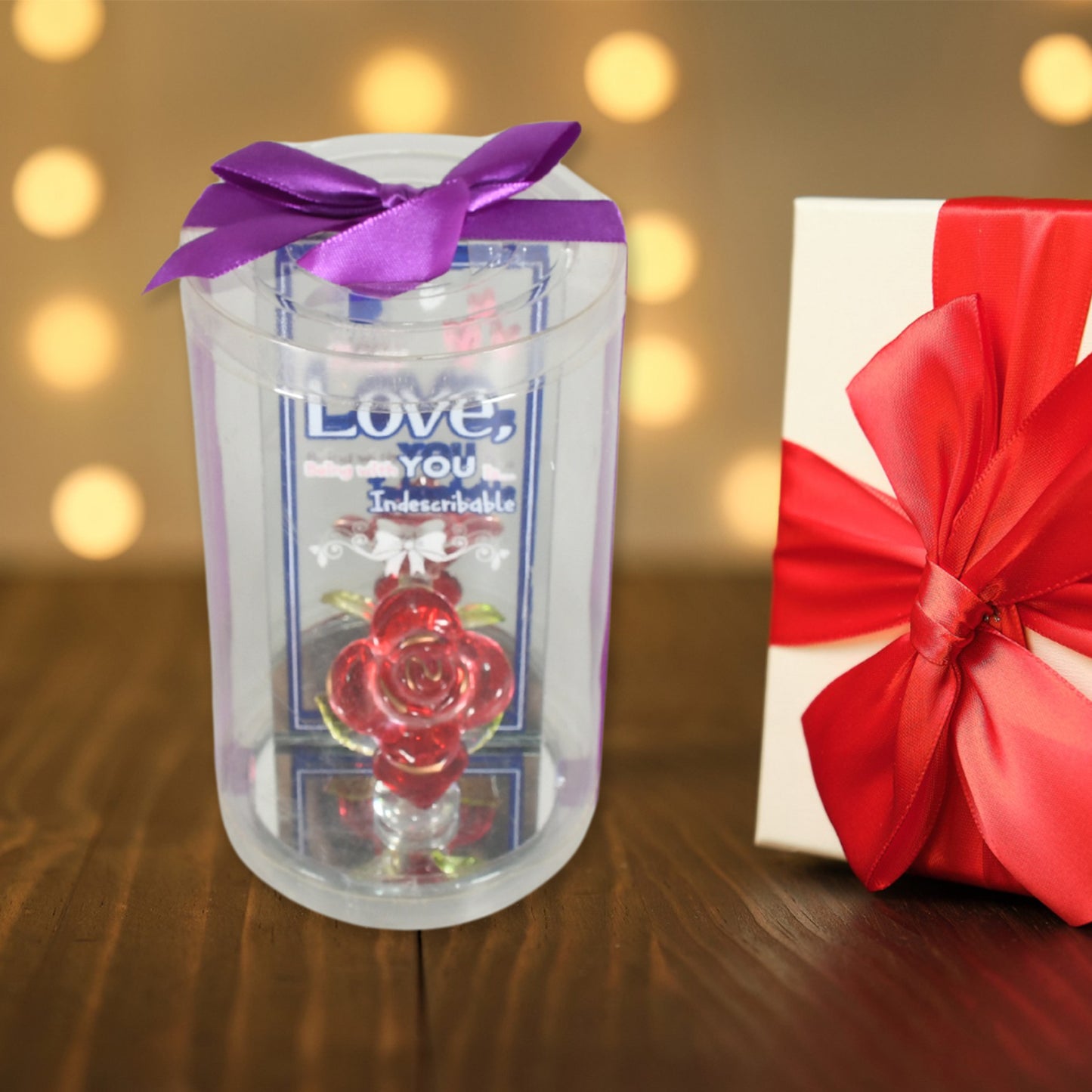 Lovely Rose Gift Showpiece Love Showpiece Valentines Day Gift Cute Anniversary Wedding Birthday Boyfriend Husband Romantic Unique Gift Set Home Decoration Gift Set (1 Pc)
