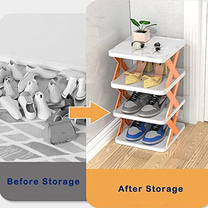 4 Layer Shoes Stand Shoe Tower Rack Suit For Small Spaces Closet Small Entryway Easy Assembly And Stable In Structure Corner Storage Cabinet For Saving Space