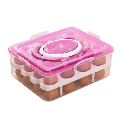 2Layer 32 Grid Egg Tray With Lid Egg Carrier Holder For Refrigerator Camping Food Storage Container With Handle (1 Pc )
