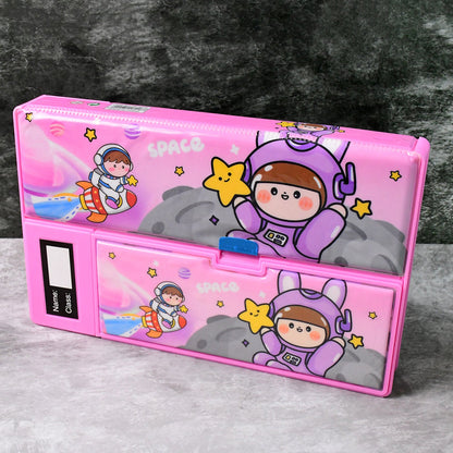Multi-Functional Space Theme Pencil Box with Built-in Calculator (1 Pc)