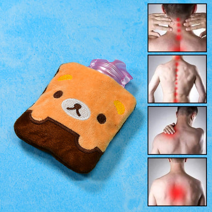 Brown Panda Print Small Hot Water Bag With Cover For Pain Relief Neck Shoulder Pain And Hand Feet Warmer Menstrual Cramps.