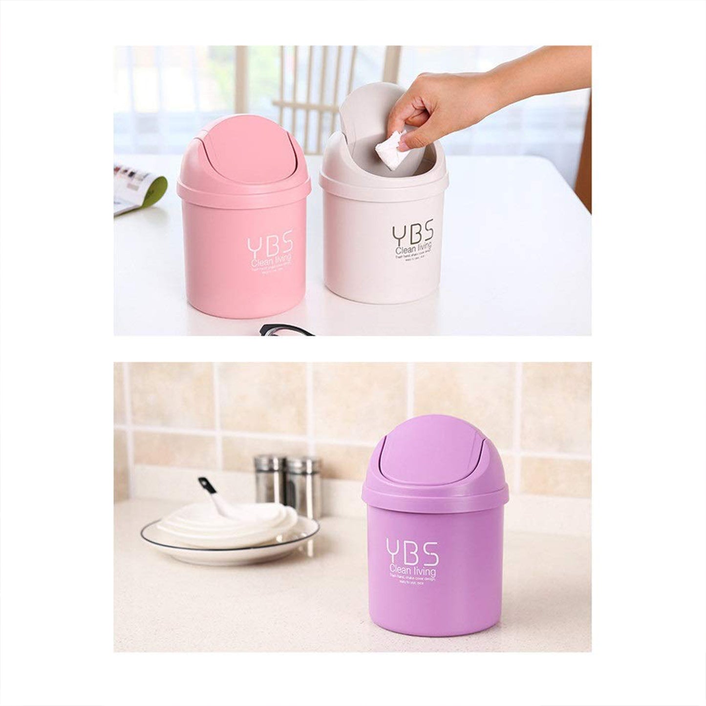 Minitrash Can With Lid Small Tiny Trash Bin (18X13 Cm  1 Pc)
