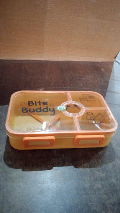 Bitebuddy 4-Compartment Leak-Resistant Plastic Lunch Box With Spoon  Fork