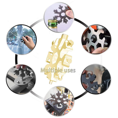 Durable  Portable 18 In 1 Snowflake Multi-Tool Snowflake Bottle Opener Flat Phillips Screwdriver Kit Wrench