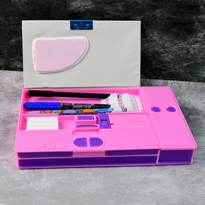 Multi-Functional Space Theme Pencil Box With Built-In Calculator (1 Pc)