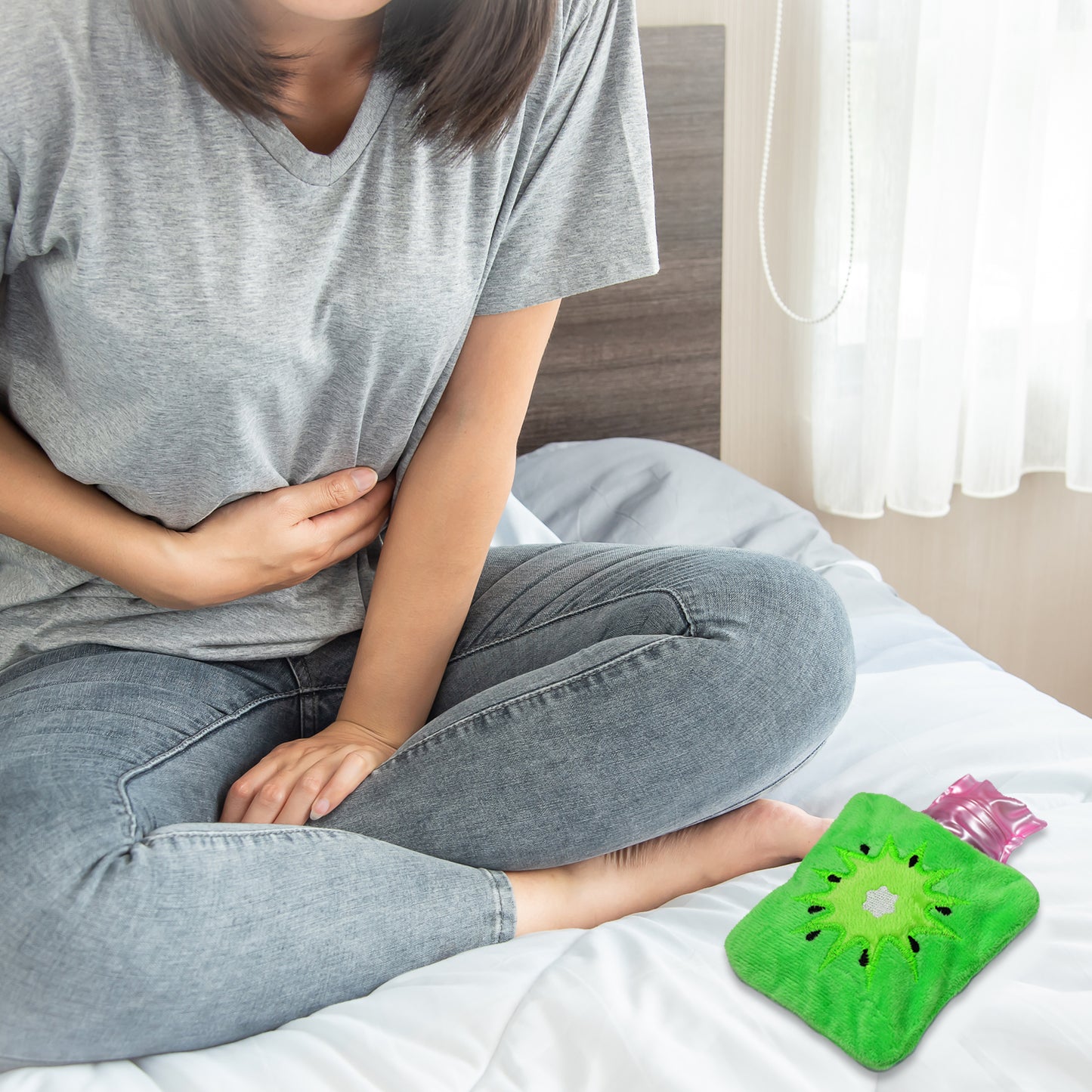 Green Sun Small Hot Water Bag With Cover For Pain Relief Neck Shoulder Pain And Hand Feet Warmer Menstrual Cramps.