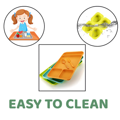 4 Compartment Dish With Spoon And Fork(1 Dish Set With 1Spoon And 1Fork) Dinner Plate Plastic Compartment Plate Pav Bhaji Plate 4-Compartments Divided Plastic Food Plate.
