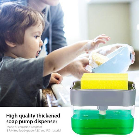 Liquid Soap Dispenser On Countertop With Sponge Holder For Pet