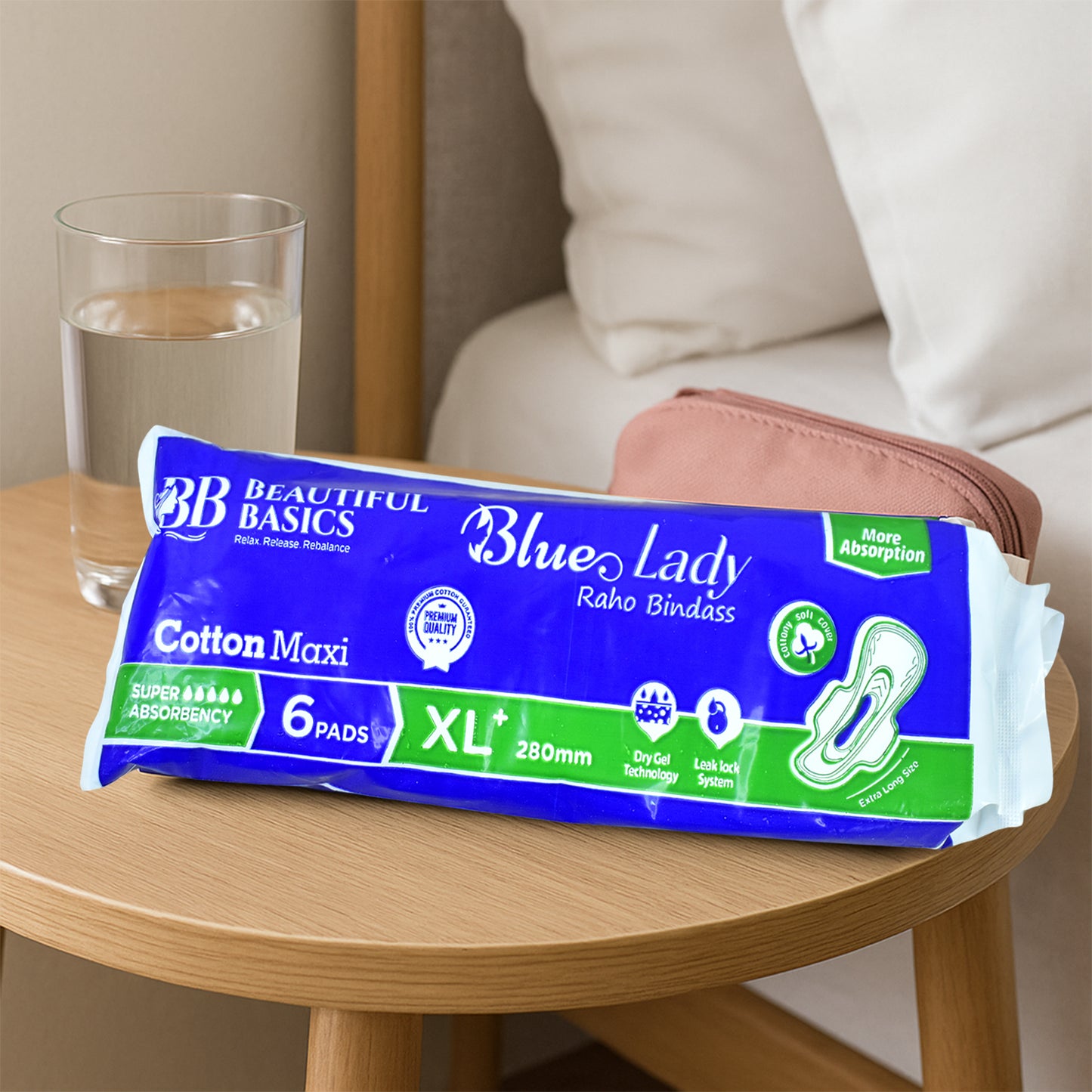 Beautiful Basics Blue Lady Sanitary Pads Xl 280Mm (6 Pc)