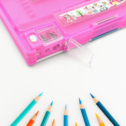 Printed Pencil Case For Kidsmulti Compartment Compass Pencil Box With Sharpener Eraser Pencil  Scale School Supplies Pencil Compass Boxstationery Case (Pack Of 1)