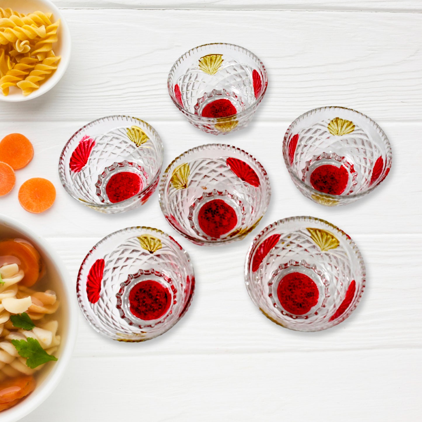 Rose Glass Multipurpose Pudding  Dessert  Ice Cream Bowl Set For Home Use Home  Kitchen Serving Bowl For Sundae Sweets Snacks Fruit Pudding Nuts Or Dip Serving Bowls 6 Medium  1 Big Bowl (Set Of 7 Pc)