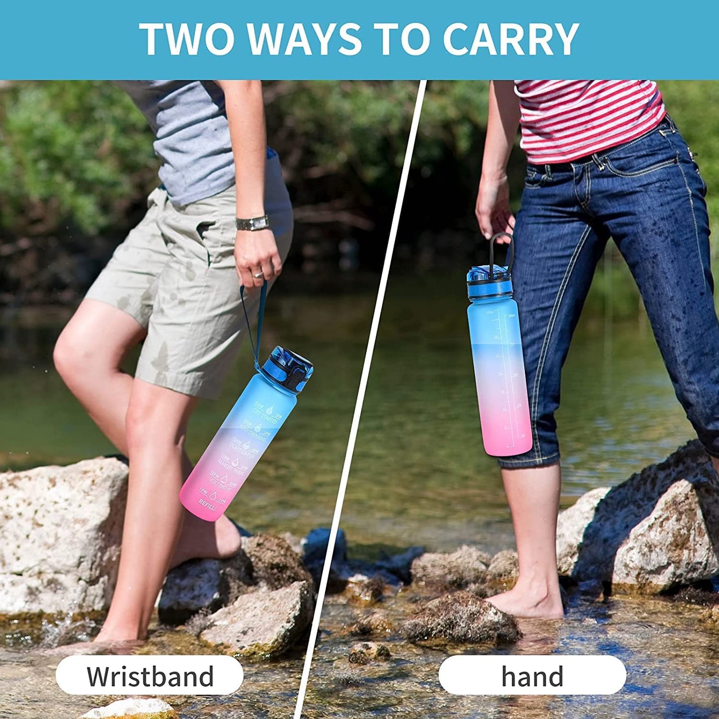 Motivational Water Bottle With Straw  Time Marker Bpa-Free Tritan Portable Gym Water Bottle Leakproof Reusable Special Design For Your Sports Activity Hiking Camping