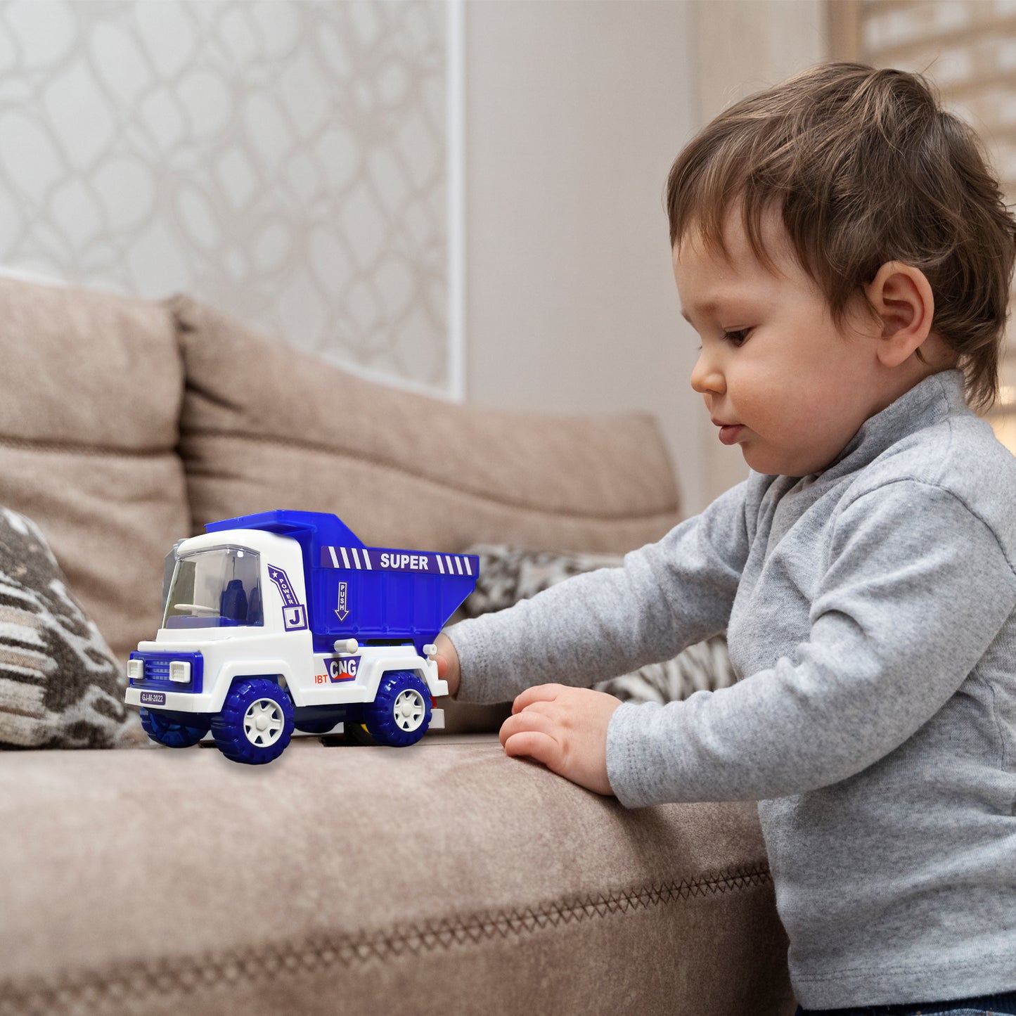 Big Size Friction Powered Dumper Toy Truck For Kids.  With Opening Container Feature.  Strong  Durable Plastic Material.  Indoor  Outdoor Play.  Miniature Scaled Models Truck