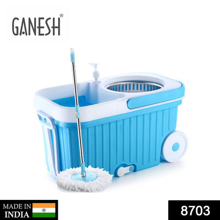 Spin Mop With Bigger Wheels And Plastic Auto Fold Handle For 360 Degree Cleaning
