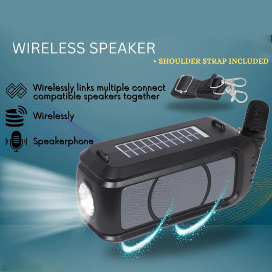 Wireless Bluetooth Speaker 5W High Bass With Wireless Mic  Microphone Led Torch Solar Charging Support Usb  Adjustable Strap (1 Set)